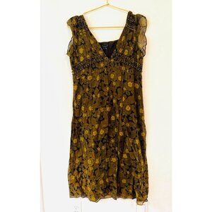 Theory Floral Forest Green Boho Dress Size P